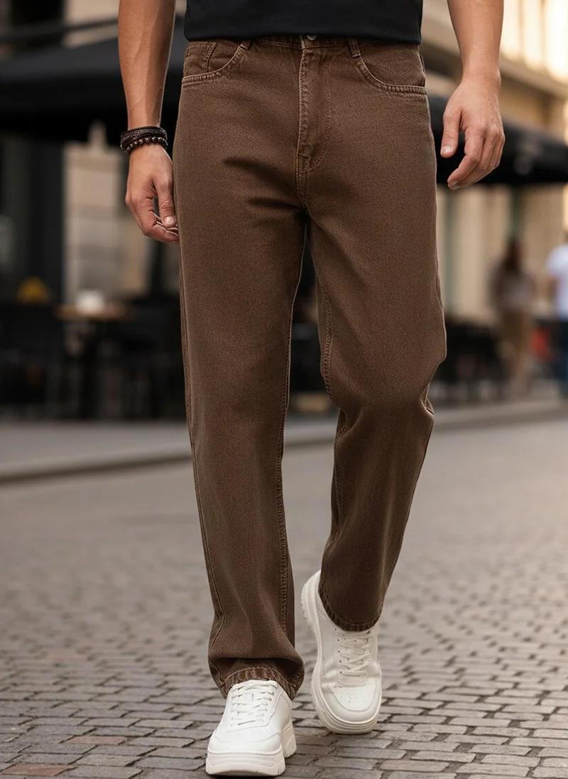 Urbano Fashion Men's Chocolate Brown Loose Baggy Fit Washed Denim Jeans Non-Stretchable